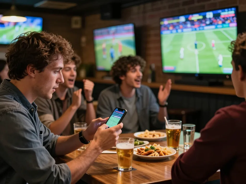 Experience thrilling moments with 11BET mobile sports betting in an exciting sports bar environment.