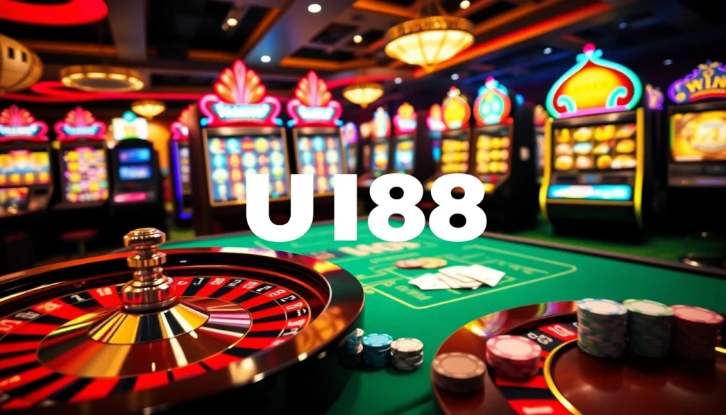 Experience thrilling gameplay at UU88 with vibrant casino tables and engaging slot machines.