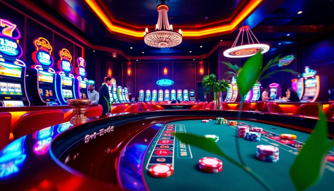 Experience the excitement of Fun88 with a vibrant casino scene featuring roulette and poker tables.
