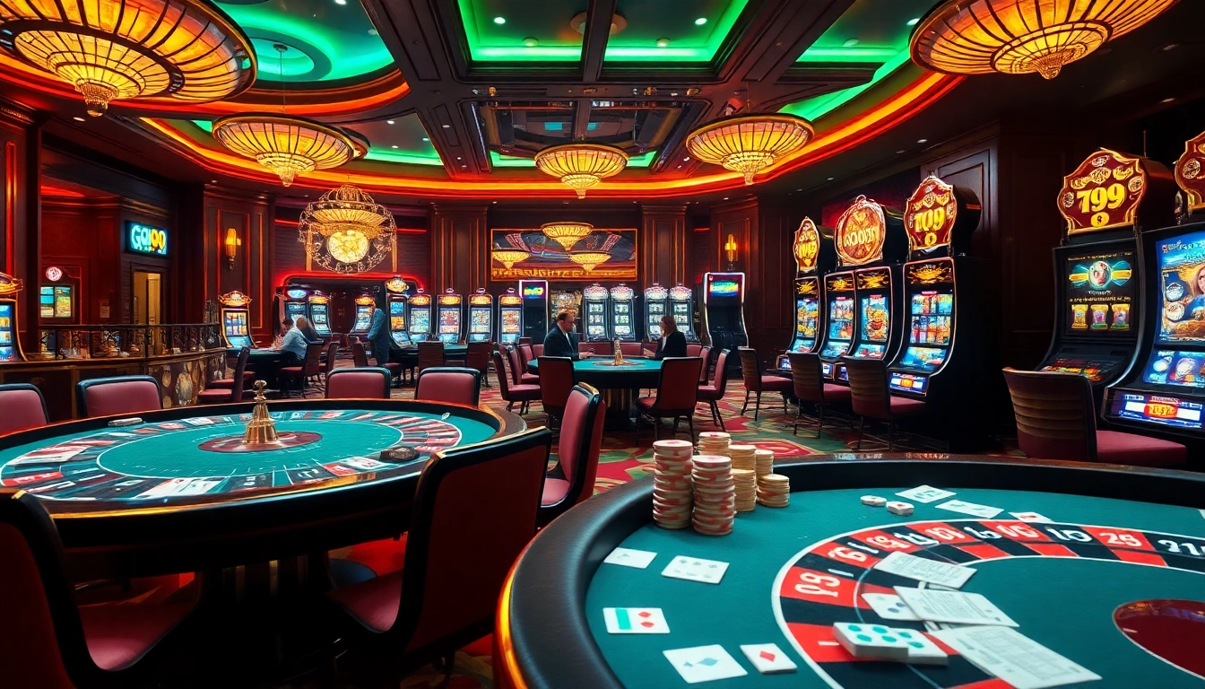 Players enjoying the thrilling atmosphere at go99 casino with vibrant tables and slot machines