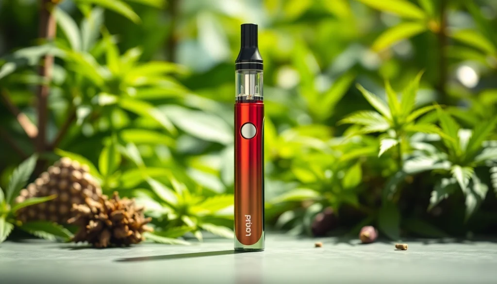 Purchase a stylish vape pen for buy dmt, set against a lush green backdrop highlighting natural ingredients.