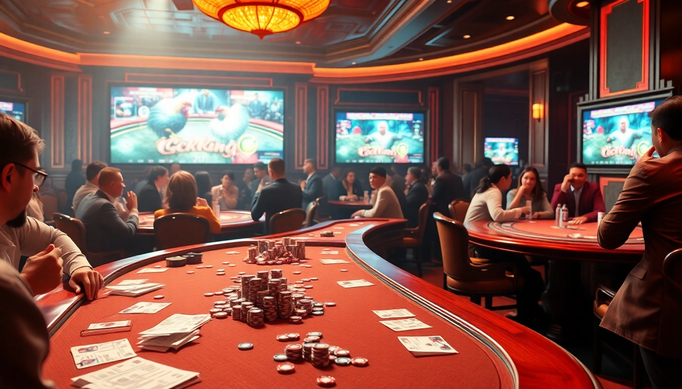 Engage with SV388's exciting cockfighting betting scene featuring vibrant energy and professional decor.