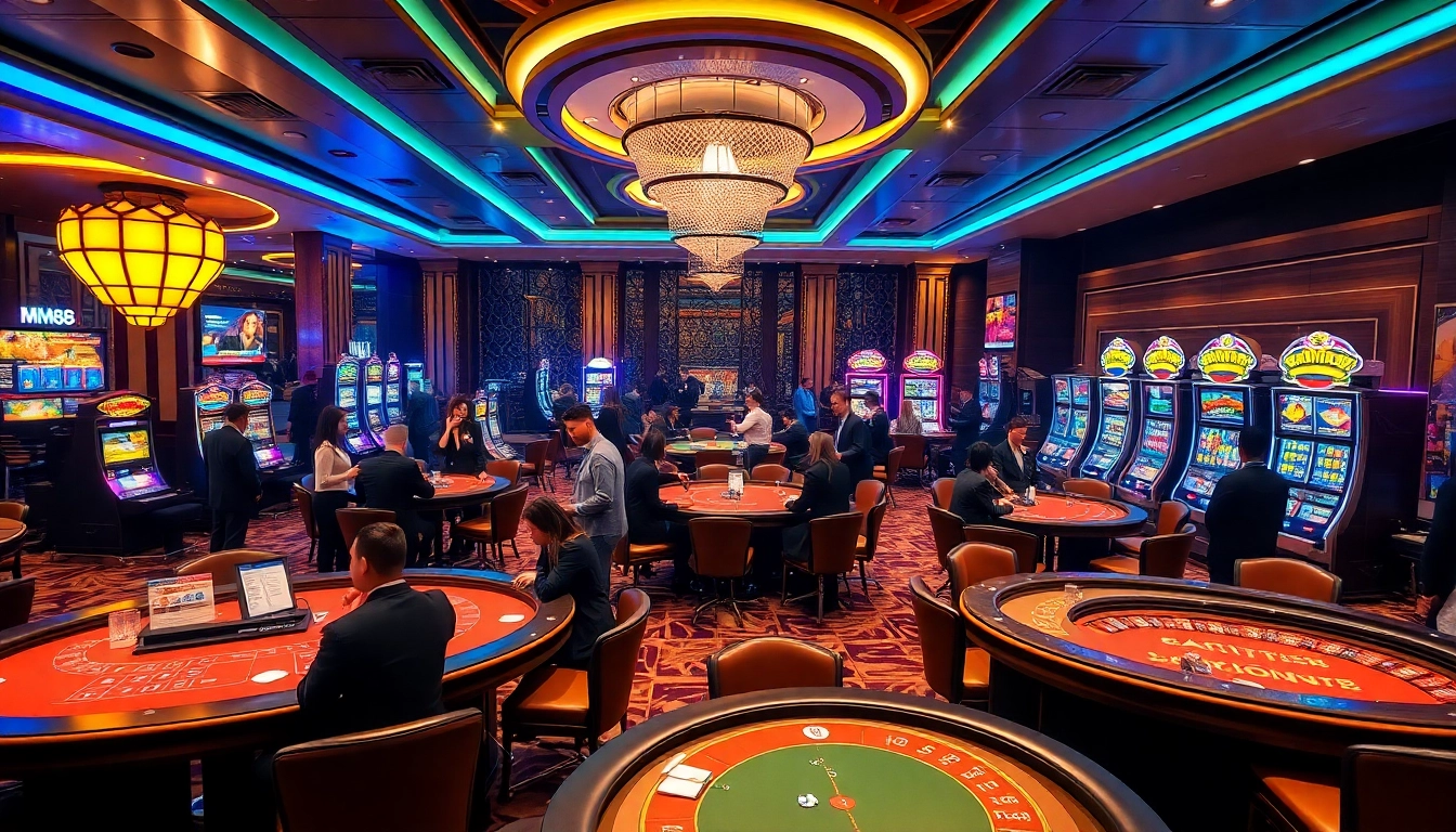 Experience the excitement of MM88 with vibrant gambling tables and luxury slot machines.