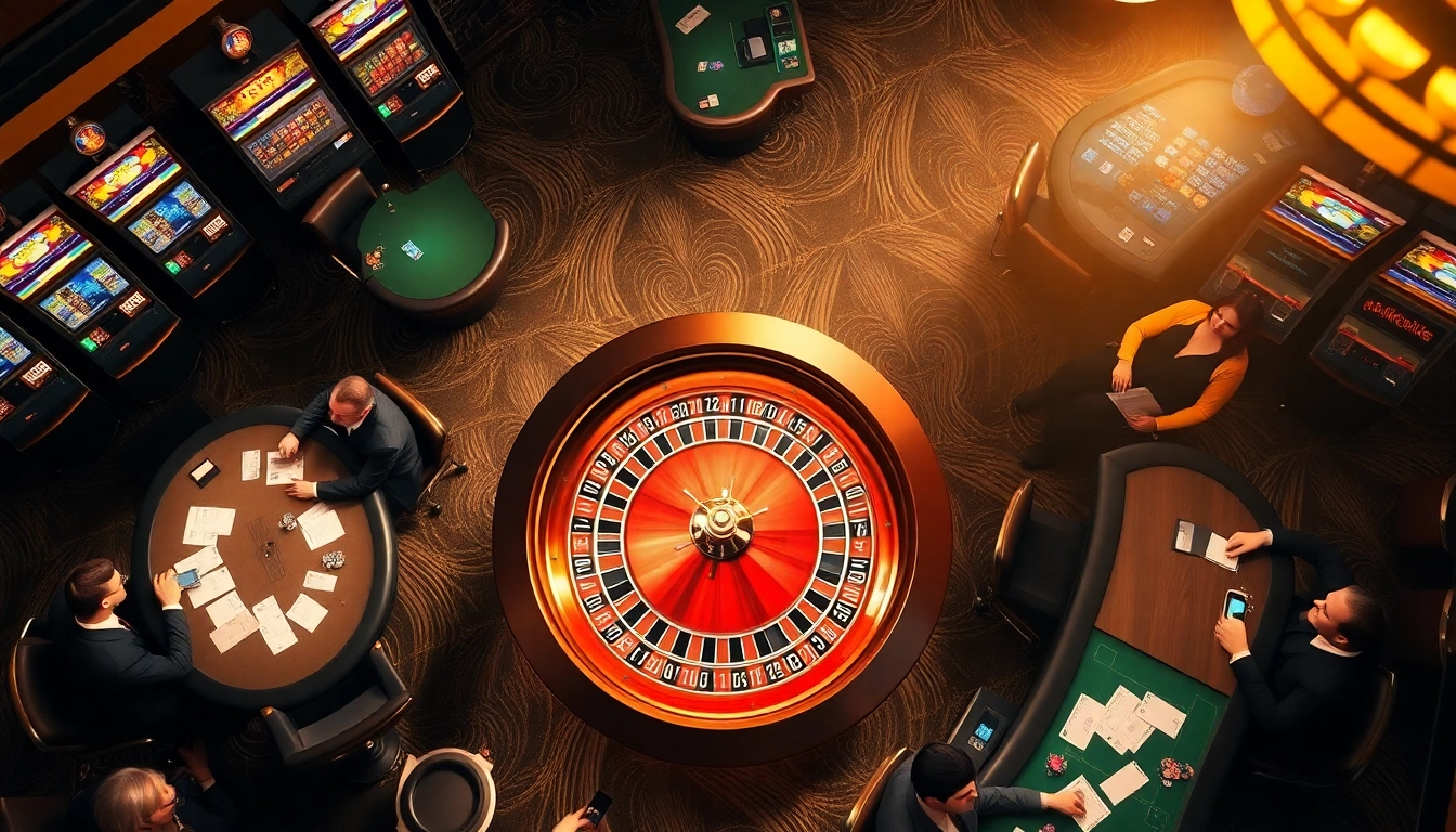 Experience thrilling gambling action at LC88 with professional poker players and a vibrant roulette wheel.