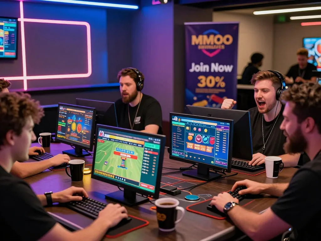 Players engaging in various games at MMOO, highlighting an exciting online gambling experience with modern decor and game interfaces.