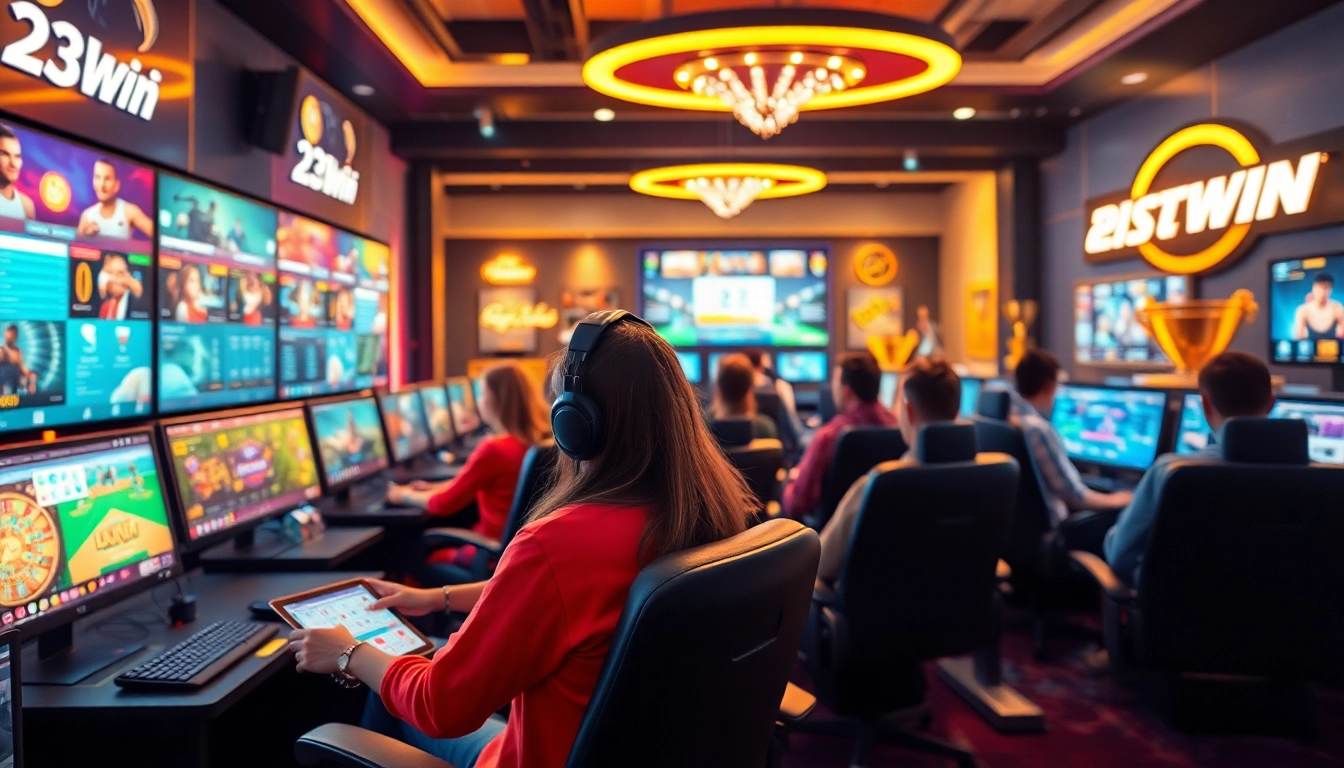 Exciting scene of players enjoying games at 23win online casino.