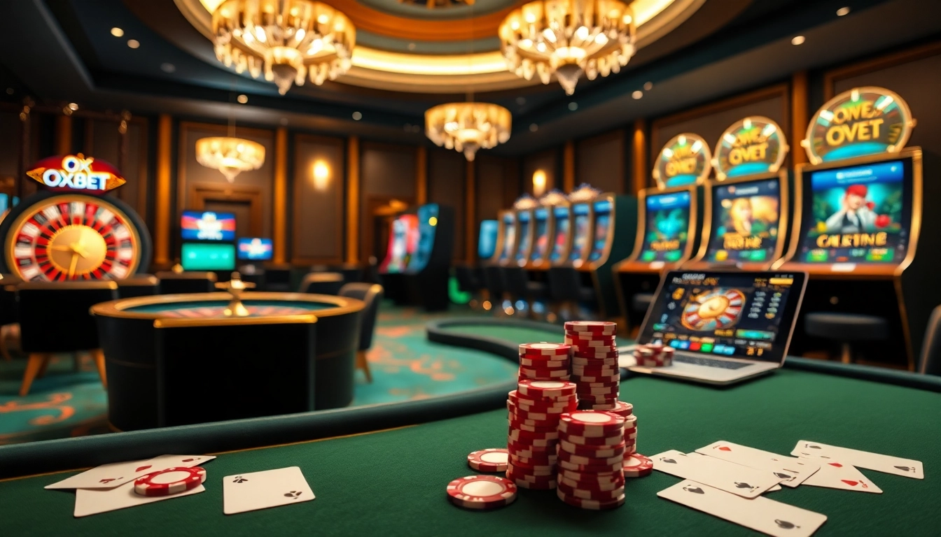 Experience high-stakes gaming at OXBET's luxurious casino with vibrant tables and exciting action.