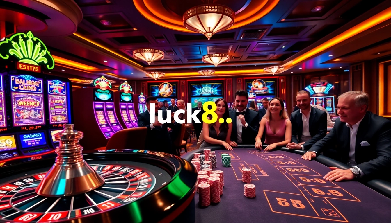 Experience the thrill of gambling at https://luck8.discount/ with vibrant slot machines and an exciting roulette wheel.