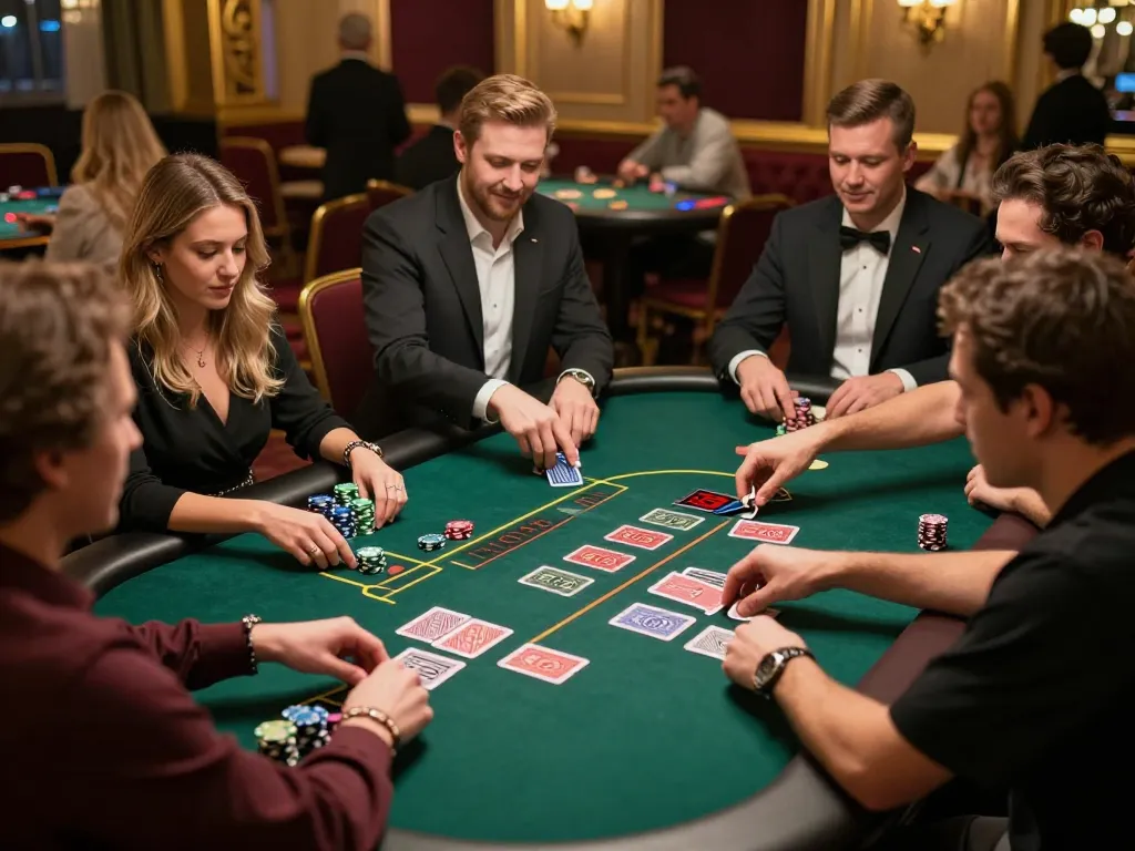 Engaging players at a blackjack table strategizing their bets for an exciting debet experience.