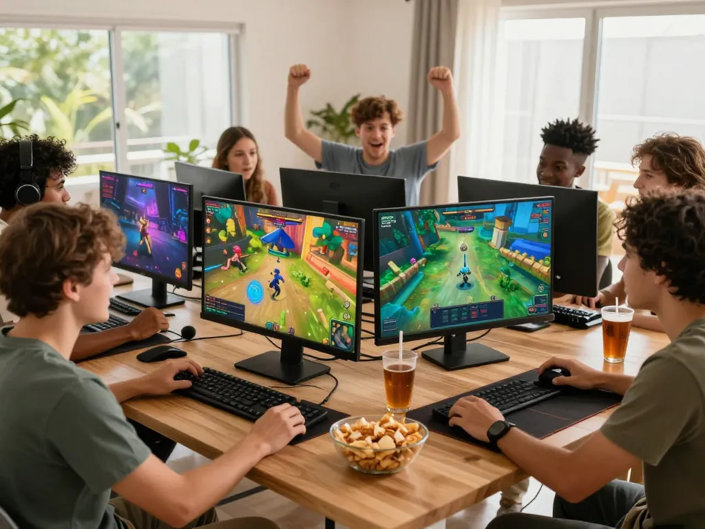 Friends enjoying multiplayer games on TT88 platform in a lively setting.