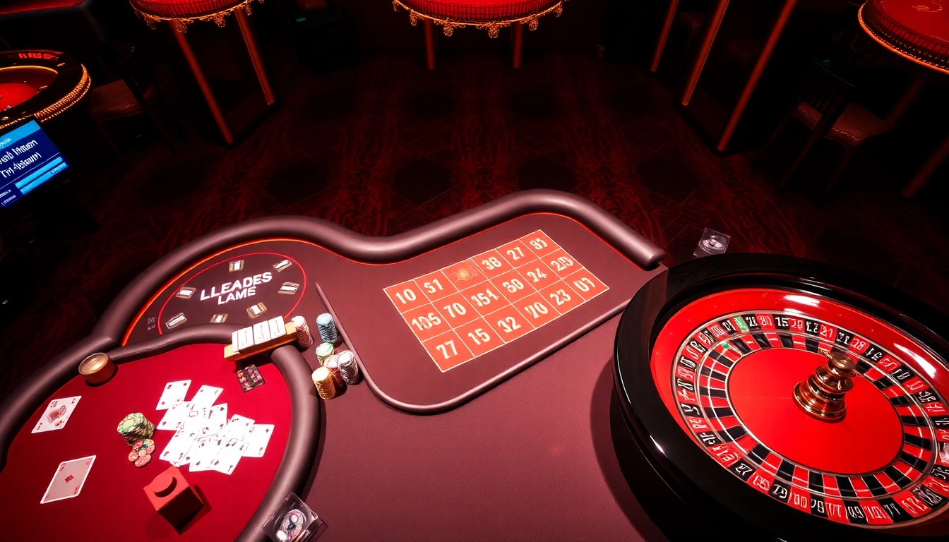 Gambling excitement at LU88, featuring poker chips and casino tables in a vibrant setting.