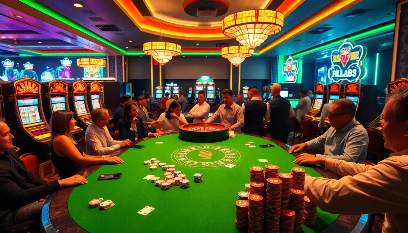Engaging casino scene showcasing excitement with poker and slot machines featuring du88 branding.
