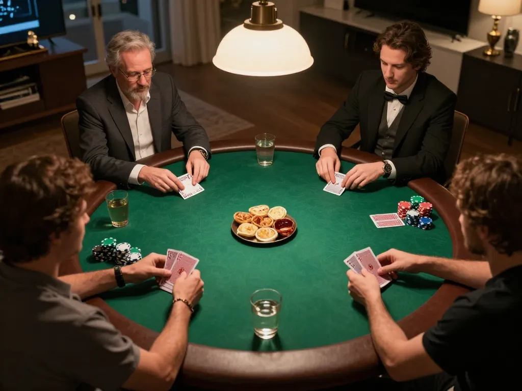Playing poker at home during a friendly game night at 56WIN with vibrant chips and cards