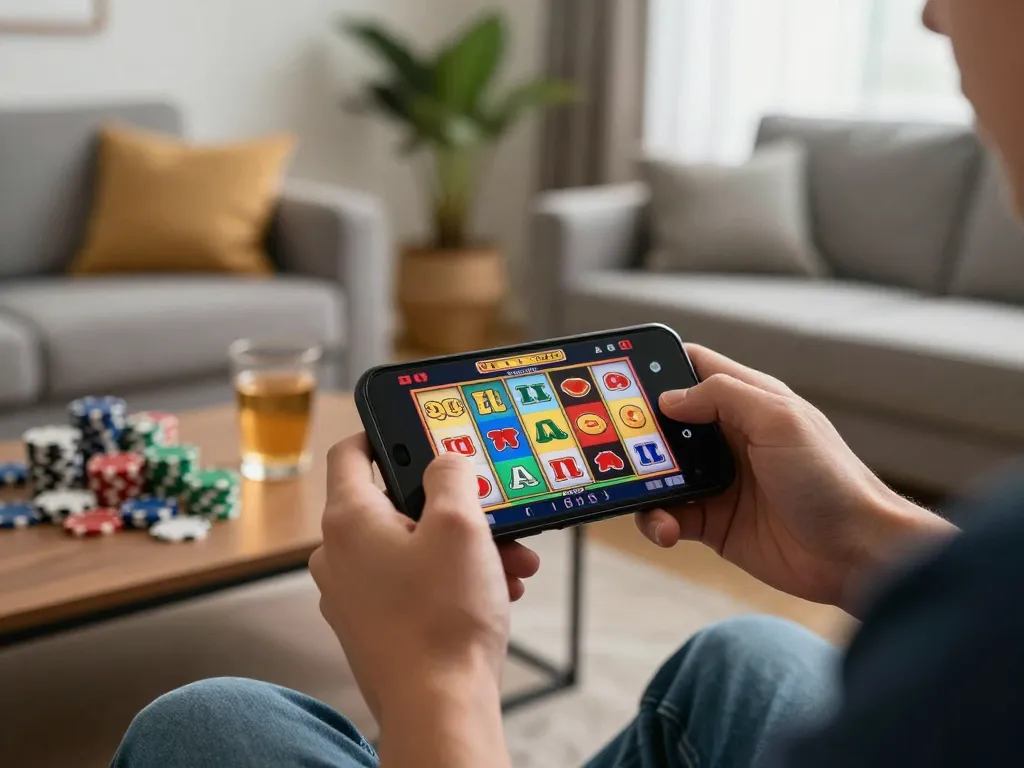Experience the thrill of mobile slots at https://vin88us.com/ with a player's joyful reaction.