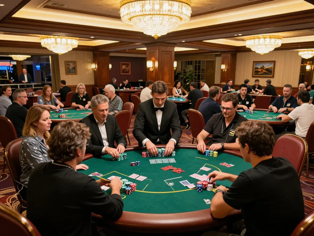Players enjoying a thrilling game at https://uk88.ru.com/ poker tables in a vibrant casino atmosphere.