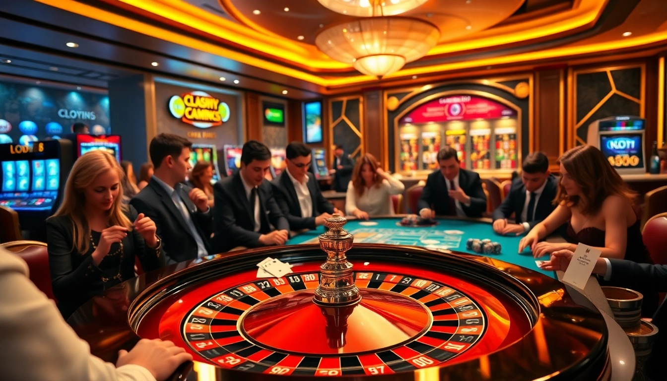 Players enjoying exciting games at lode88 casino, featuring roulette wheel and poker chips.