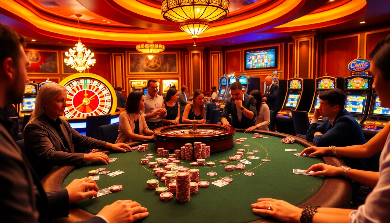 Players enjoying high-stakes poker at a luxurious casino featuring cwin rewards.