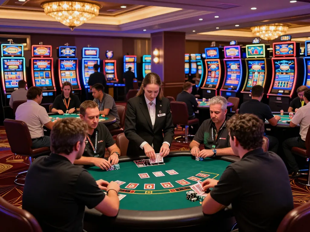 Players engaged at blackjack tables in a lively casino setting with DA88 energy and excitement