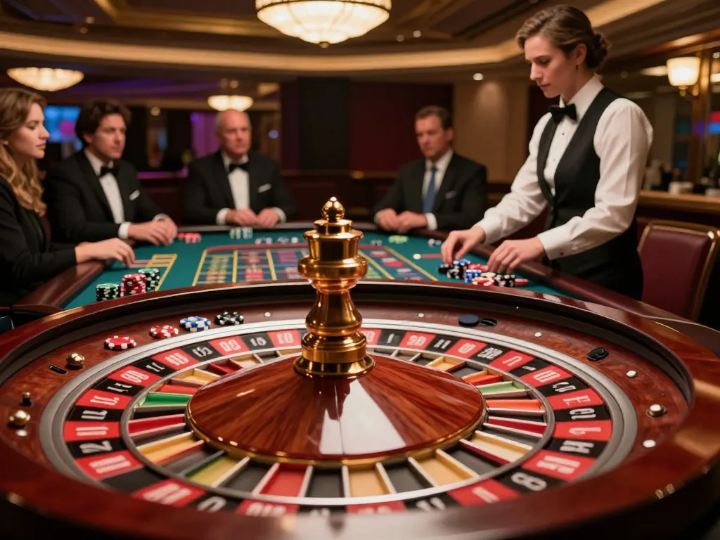 Experience the thrill of 79king roulette as the wheel spins and chips are placed in an elegant casino.