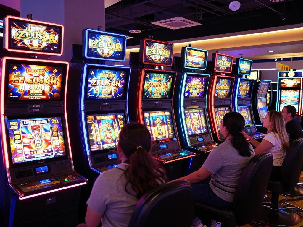 Players enjoying a vibrant slot deposit 5000 gaming experience at ZEUS4D's colorful slots.