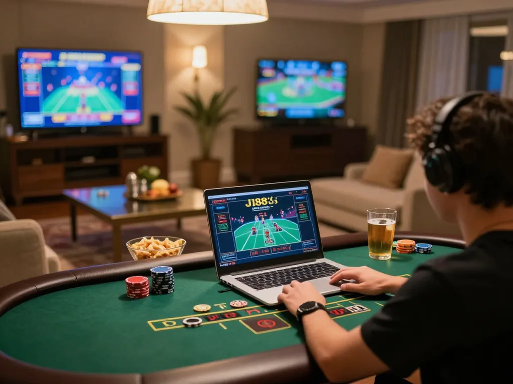 Engaging in a live blackjack game on j188 online casino from a cozy home setup