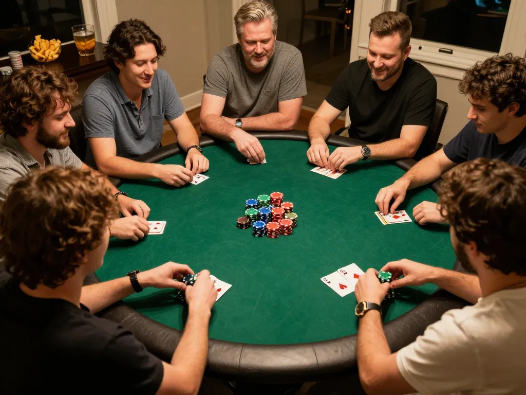Enjoy a thrilling poker night with friends at mm88star, showcasing cards and vibrant chips