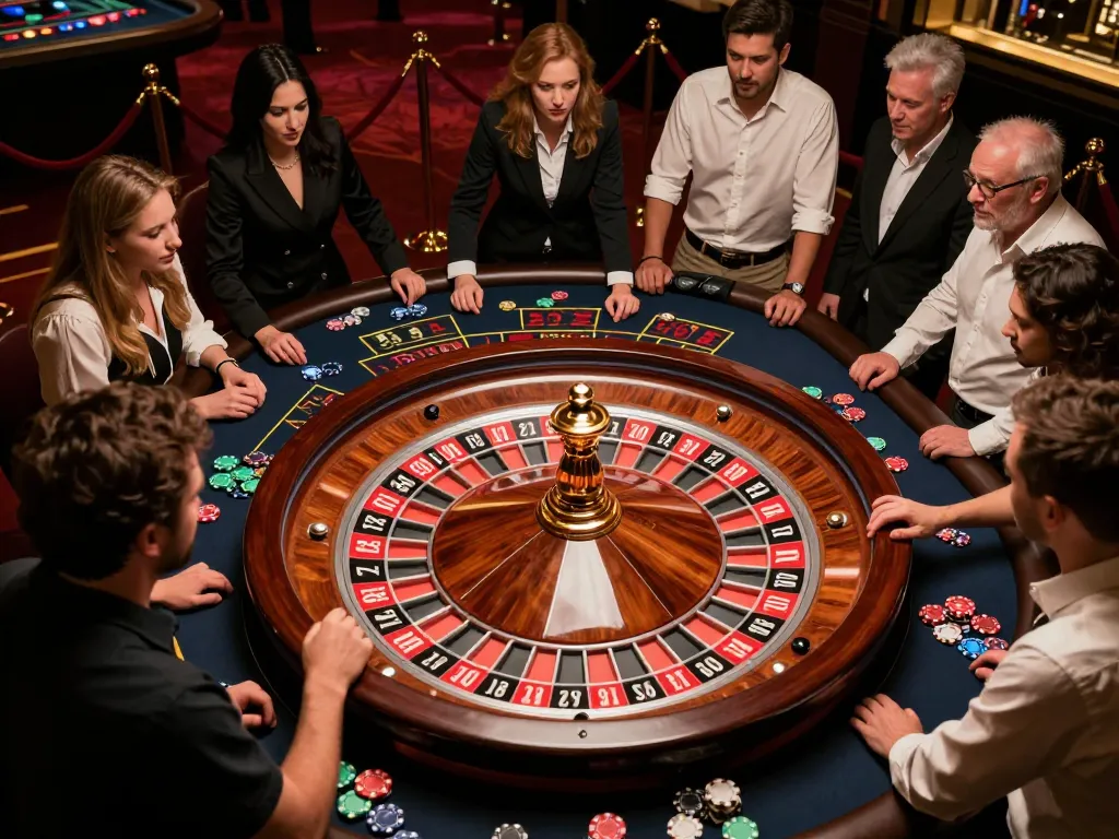 Players engaged at 9bet roulette table making strategic bets amidst a luxurious casino atmosphere