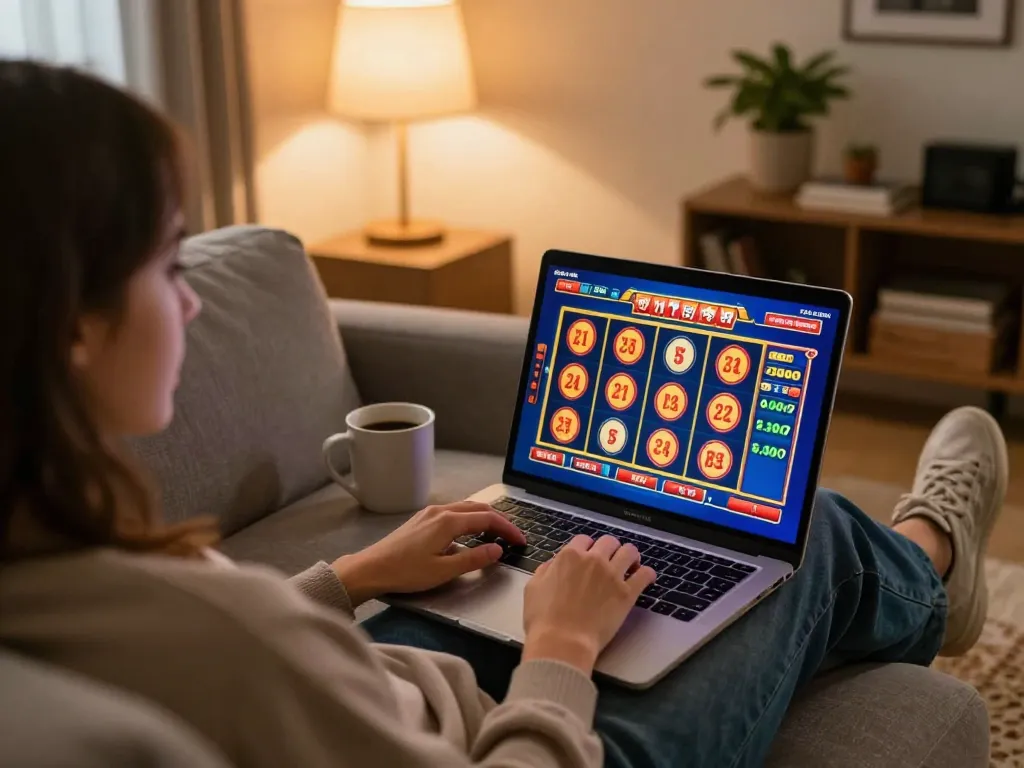 Sapporo-dogscafe enthusiast engaging in online slot gaming session at home