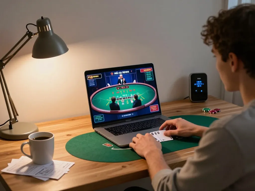 Player engaging in live blackjack at nhà cái 98win, showcasing online gaming strategy.