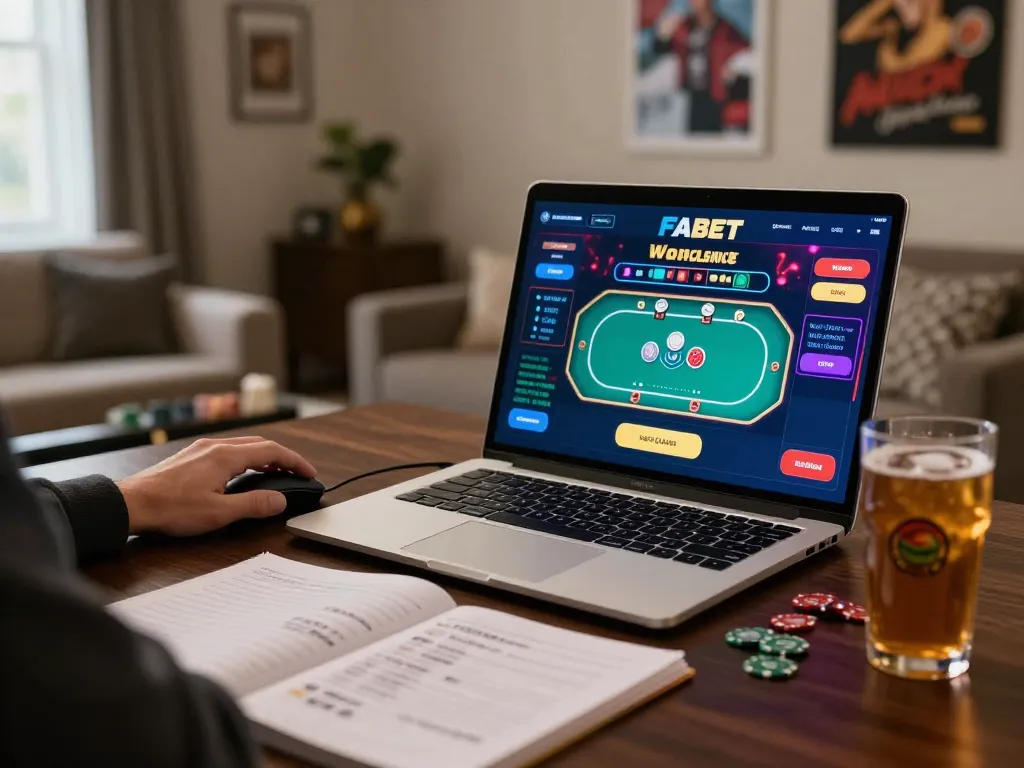 Engaging in an online poker game on FABET, capturing the excitement of strategic gameplay.
