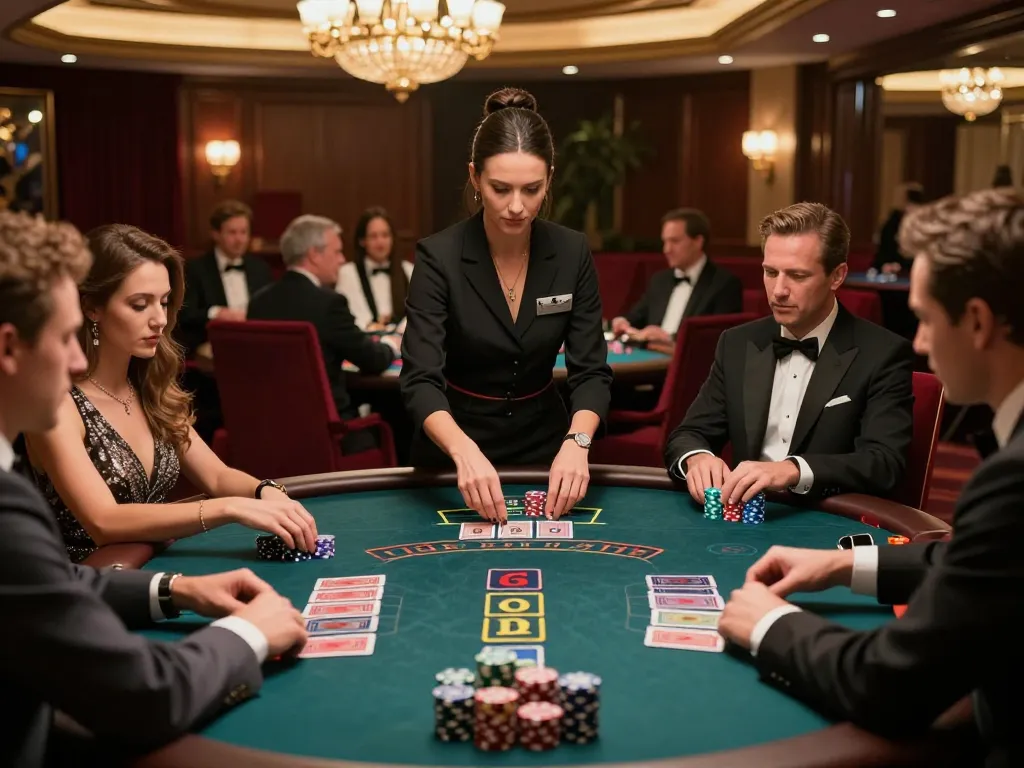 HD88 casino blackjack players making strategic bets at a luxurious table under warm lighting.