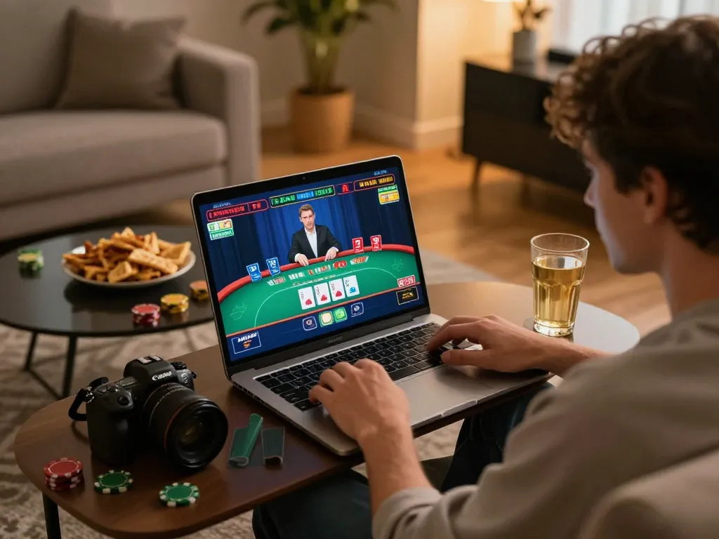 Engaging in live dealer blackjack at home using tr88 platform with snacks and drinks