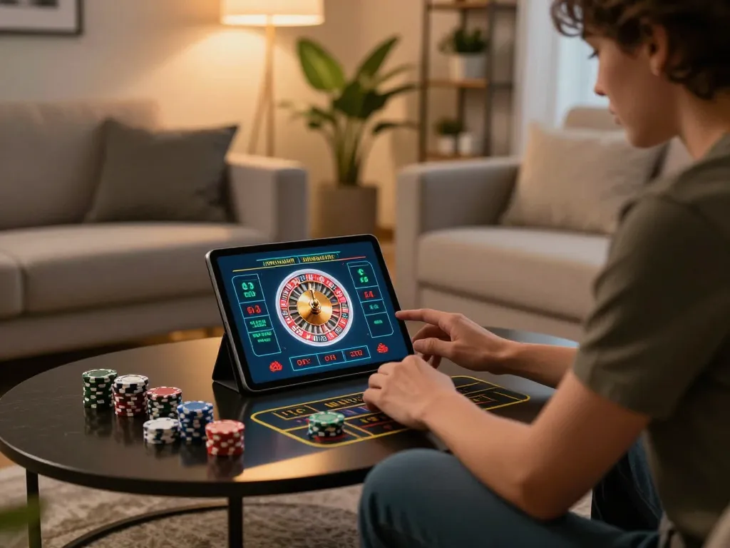 SIN88 player placing strategic bets during an exciting live roulette game at home.