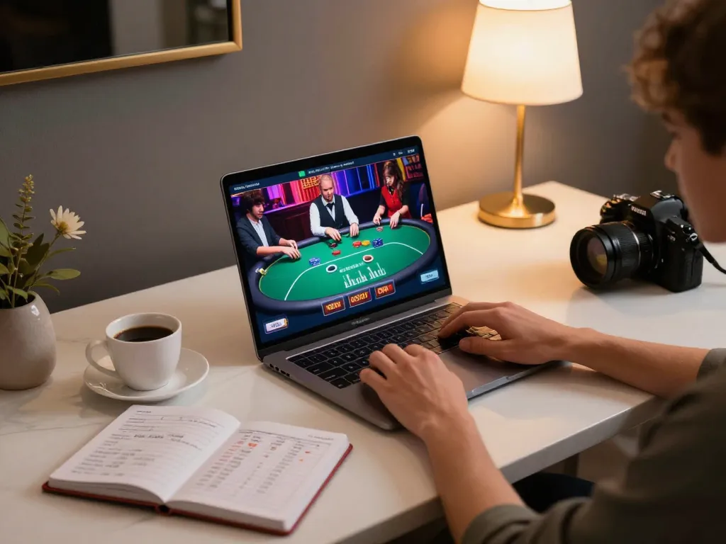 Player engaging with OnBet's online casino platform, highlighting modern gambling excitement and strategy