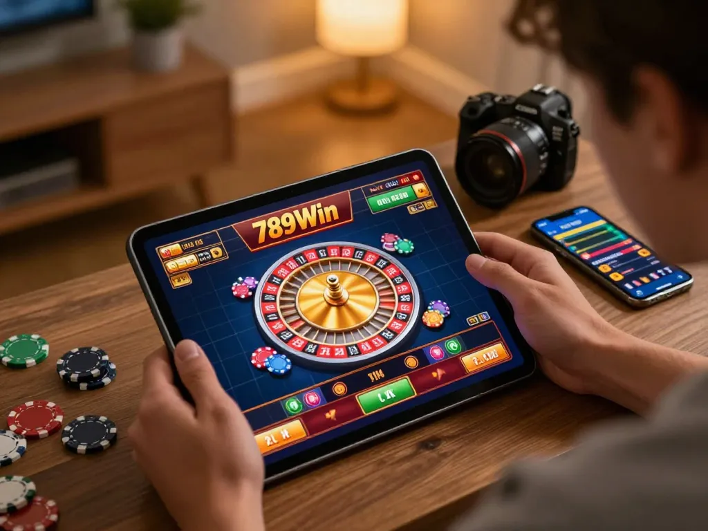 Engaging gameplay on 789win’s online casino platform showcasing roulette action on a tablet.