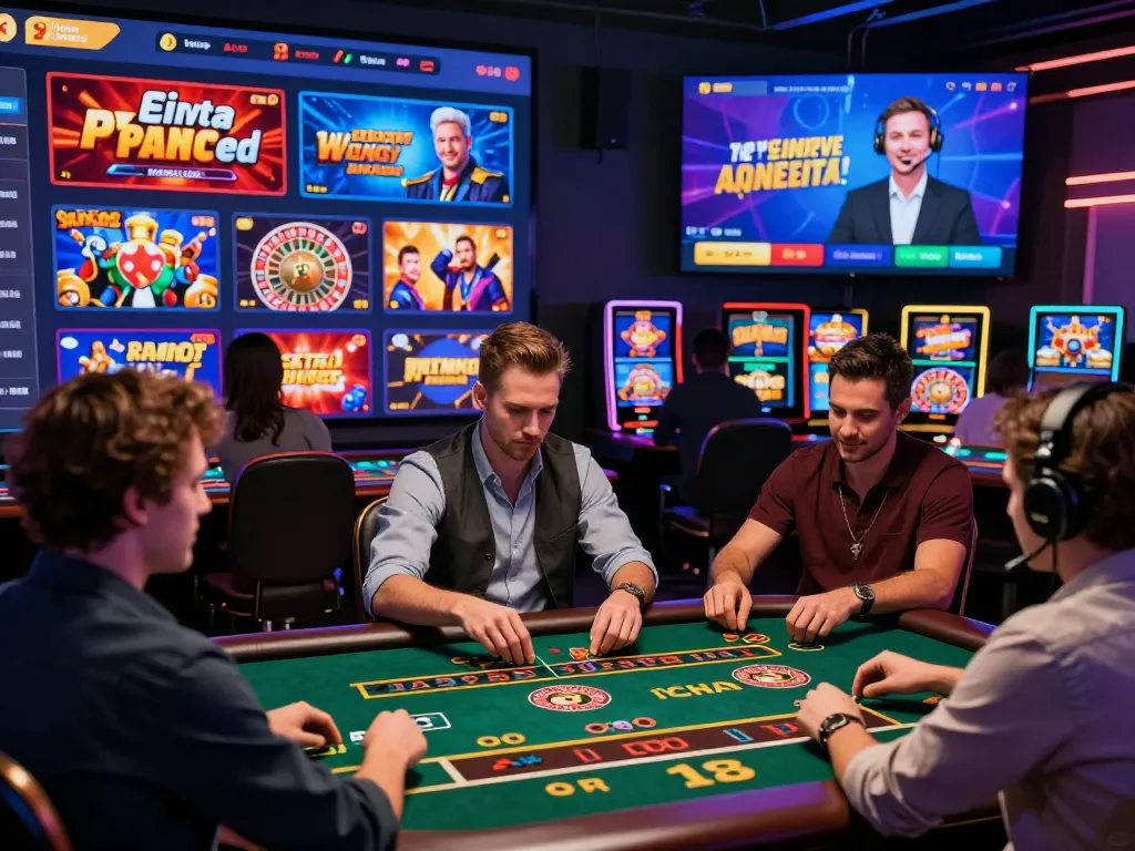 Engaging online gambling platform scene featuring diverse players enjoying 789P casino games with bright graphics and live support.