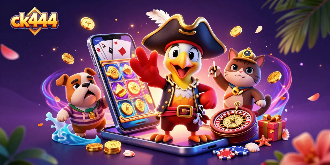 Spin the reels with ck444, featuring charming characters and vibrant casino elements.