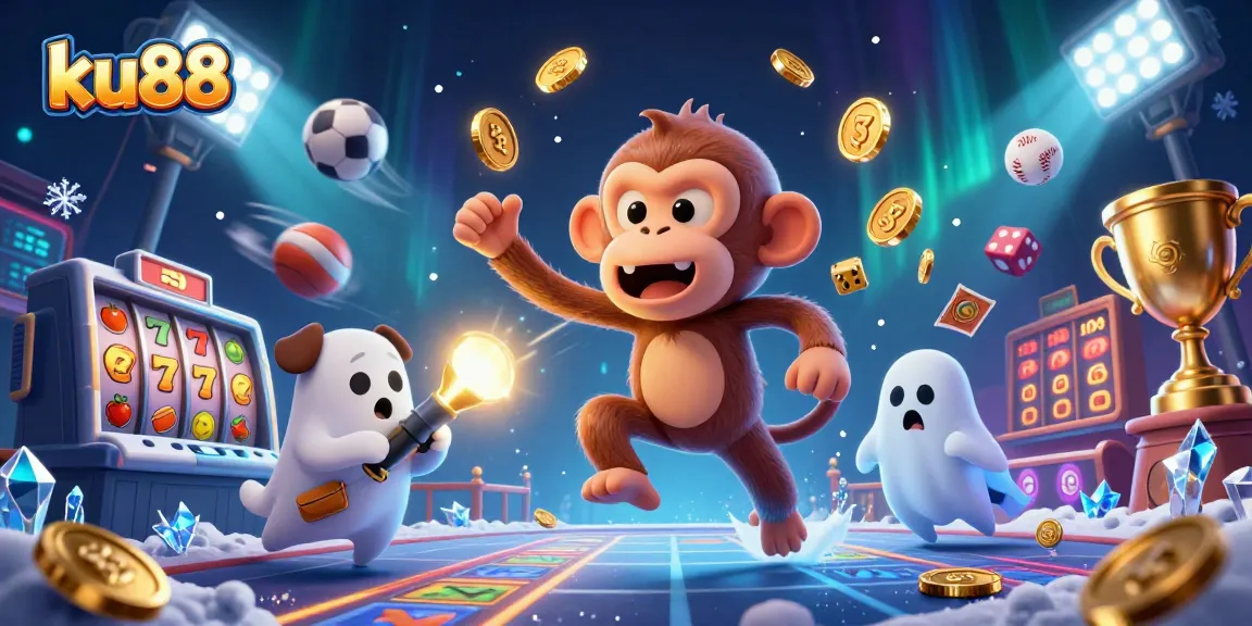 Experience thrilling wins at ku88 with our vibrant 3D casino illustration showcasing dynamic gameplay.