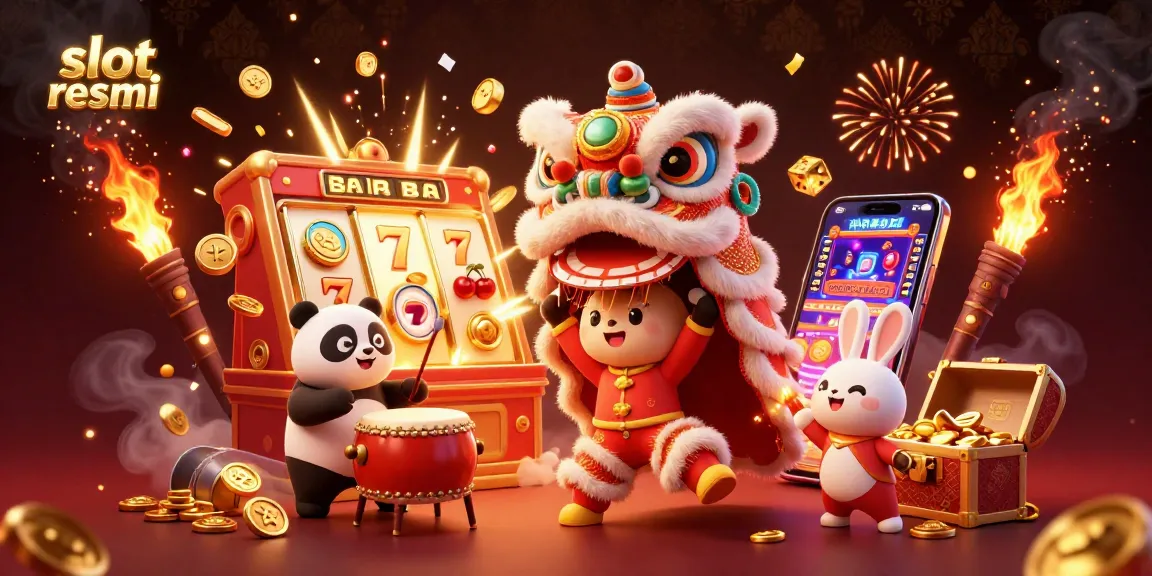 Melihat slot resmi yang penuh warna dengan karakter unik menari di sekitarnya, dikelilingi simbol-simbol jackpot yang menari.