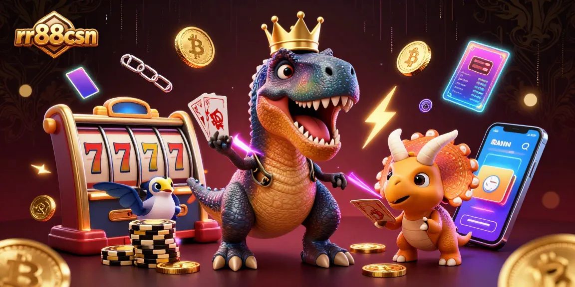 Experience thrilling gameplay at rr88csn with a vibrant illustration of casino characters and crypto elements.