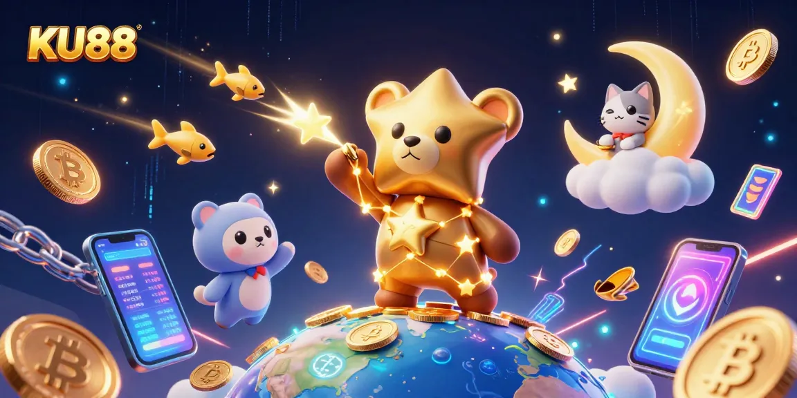 Engage with KU88 as a constellation bear collects coins, highlighting thrilling casino excitement.
