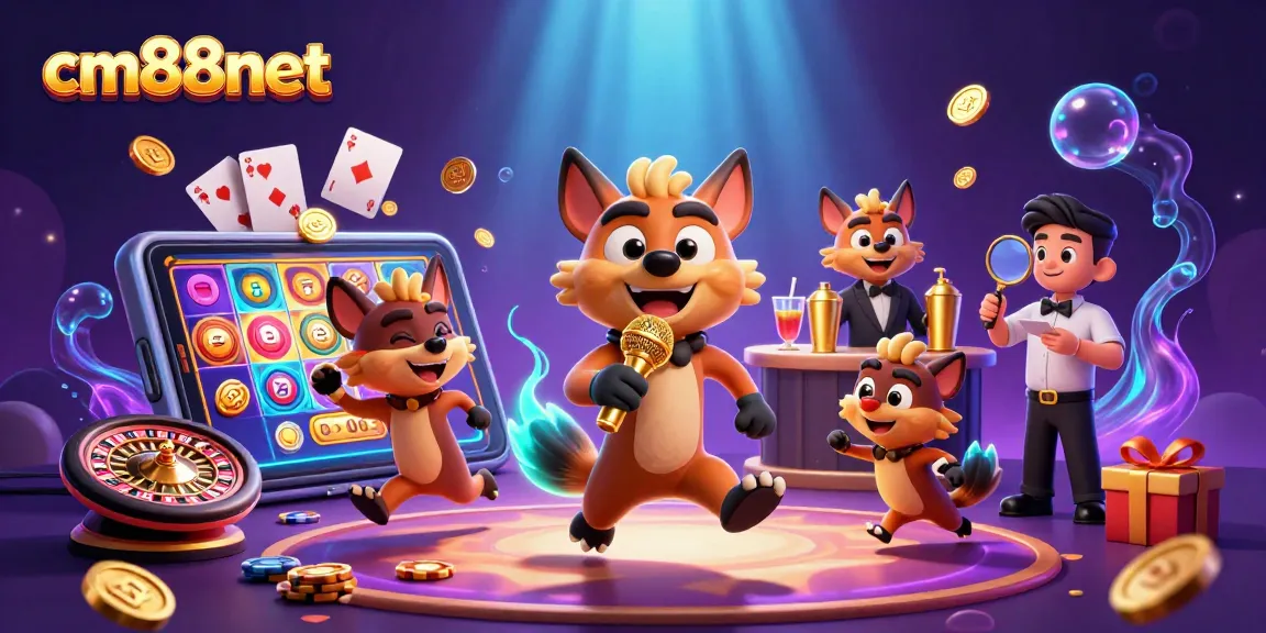 Experience the excitement of cm88net with hyenas at a comedy casino club amidst vibrant gaming elements.
