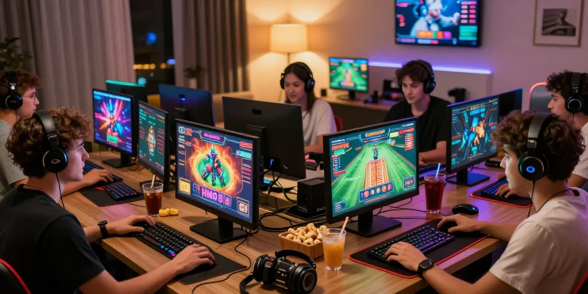 Engaged players experiencing HM88 online gaming with colorful screens and social interaction.
