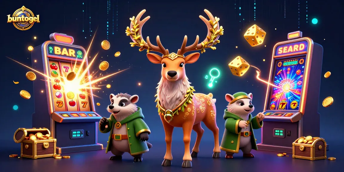 Engage in exciting gameplay with buntogel's vibrant casino environment featuring a stag and slot machines.