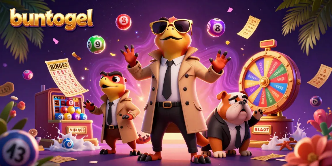 Buntogel community enjoying lottery games with vibrant elements in a colorful casino scene.