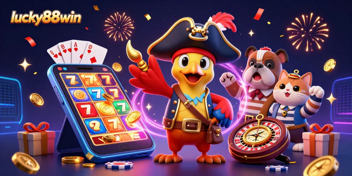 Spin and win with lucky88win in a vibrant 3D gaming adventure featuring festive casino elements.