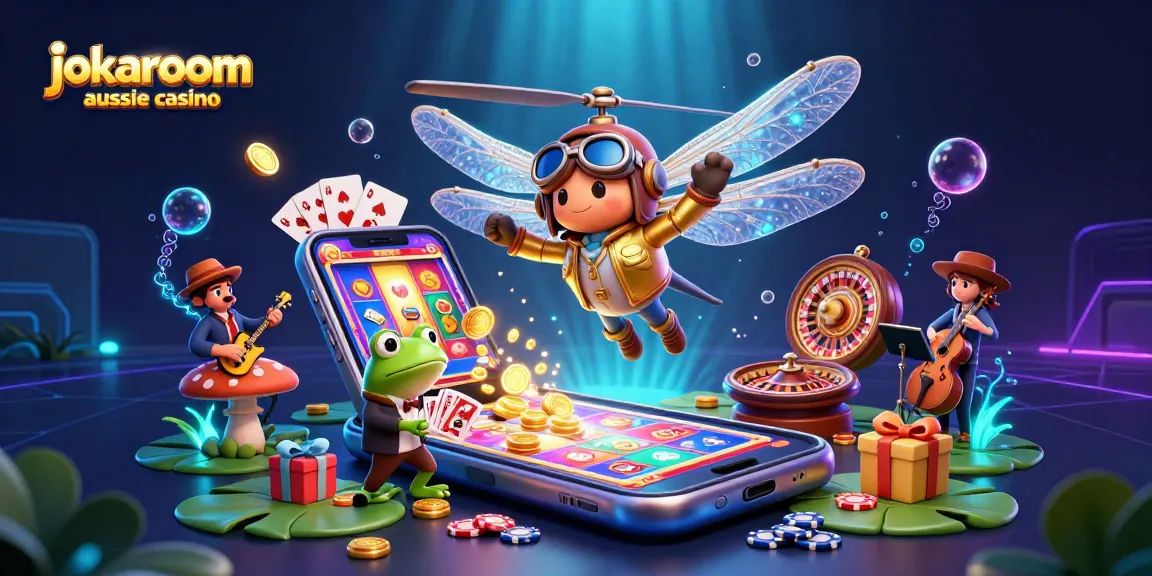 Experience the excitement at jokaroom aussie casino with a vibrant scene featuring unique characters and engaging gaming elements.