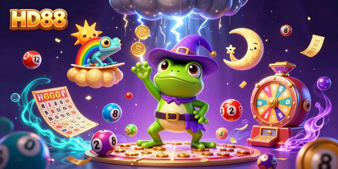 HD88 offers vibrant gaming with a wizard frog, chameleon, and dynamic lottery elements.