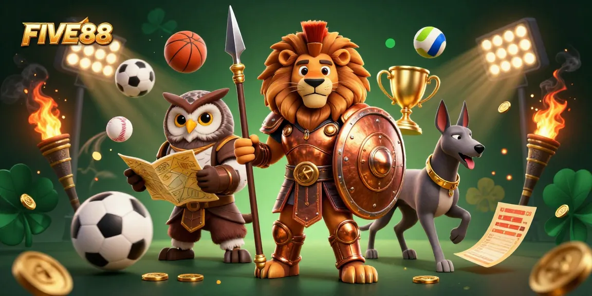 Experience the excitement of FIVE88 with dynamic sports betting elements and a striking casino atmosphere.