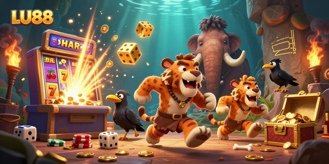 LU88 players winning with thrilling slots and jackpot in a vivid casino scene.